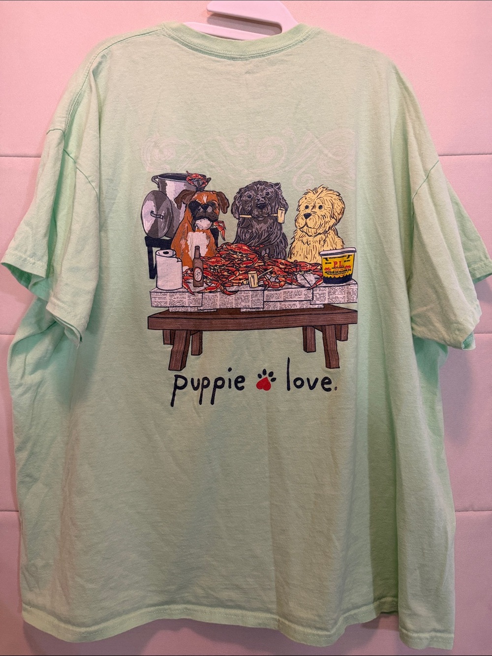 Puppie Love Mint Green Dog Lobster Graphic Tee XXL Coastal 100% Cotton